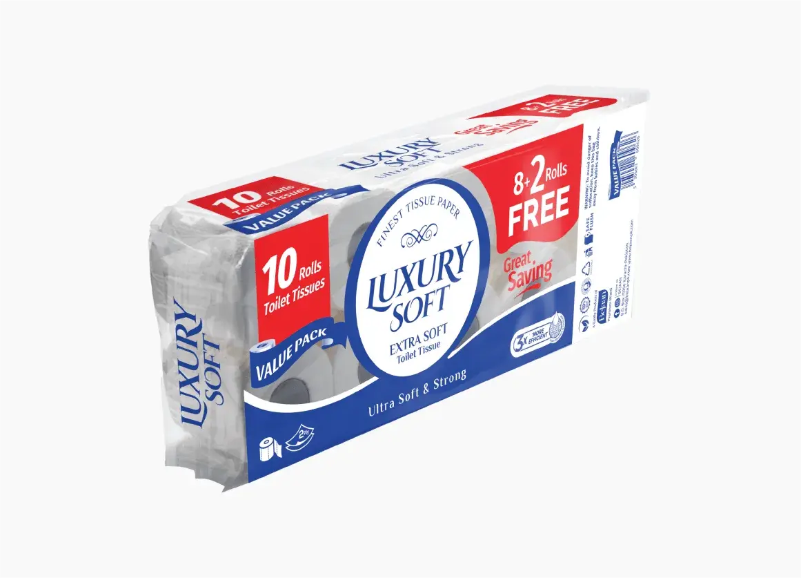 Luxury Soft 2-Ply Value Pack 10 Toilet Tissue Rolls (8+2 Rolls)